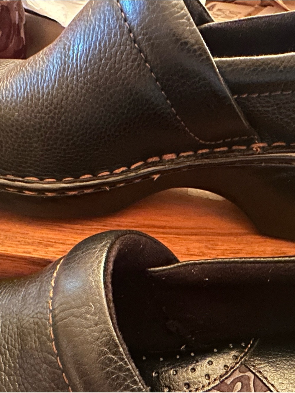 boc Black Leather Slip-On Mules with Tan Stitching